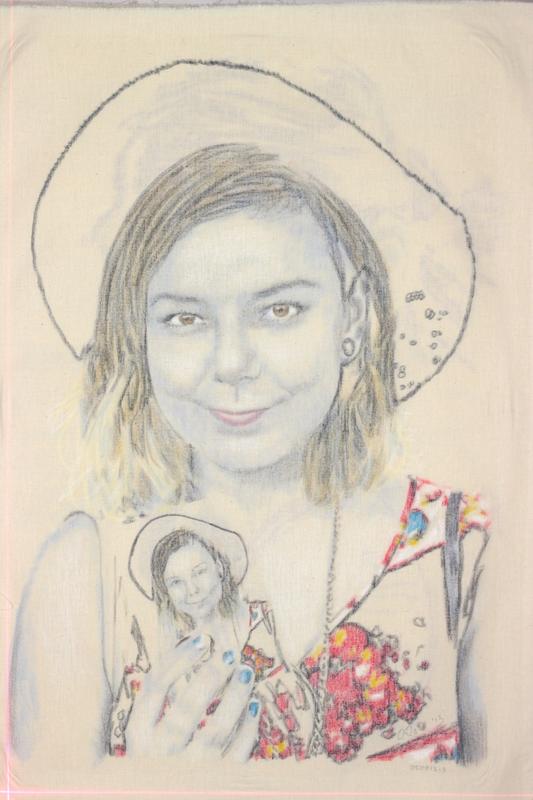 Nanna Bryndis in a hat with self portrait
