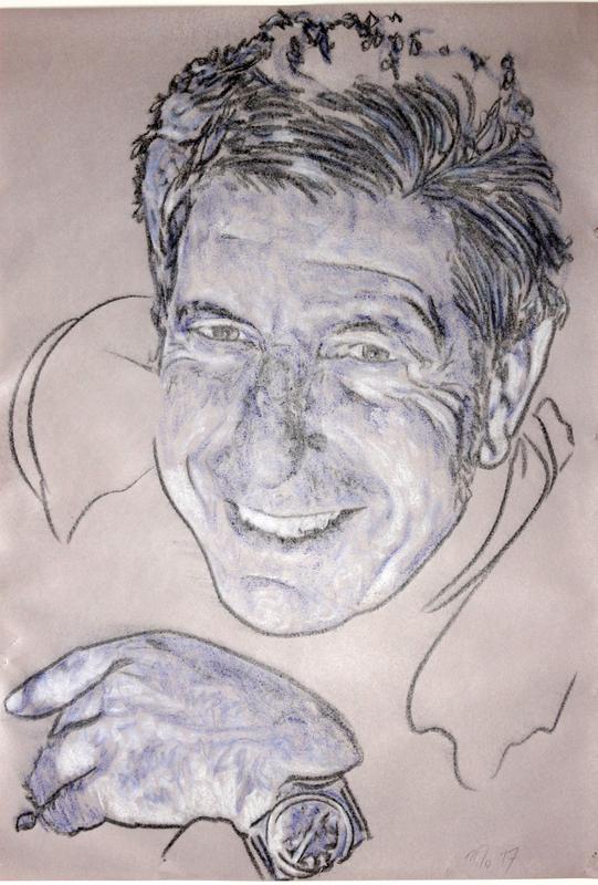Leonard Cohen on grey paper