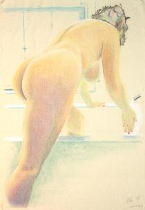 Nude getting into a bath