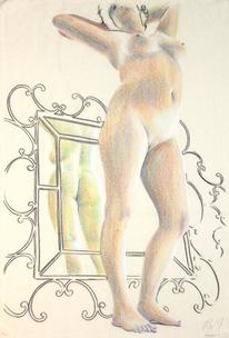 Nude in front of a fancy mirror