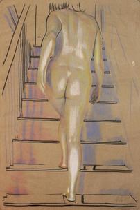Nude stairs on brown fabric