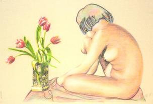 Nude with tulips